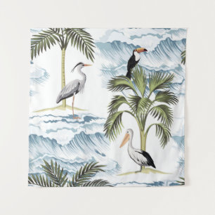Tenture Hawaiian vintage, motif d'été fleuri.