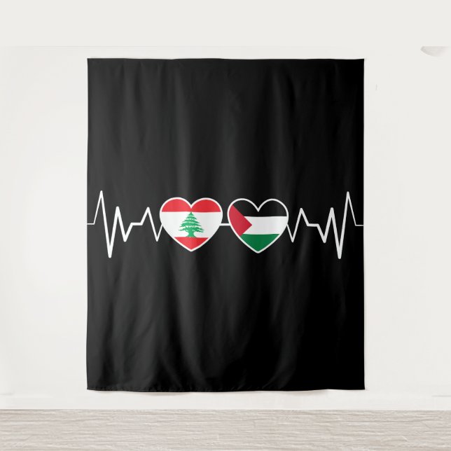 Tenture Heartbeat Lebanon Palestine Unity drapeaux. (Devant)