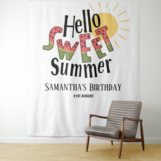 Tenture Hello Sweet Summer Pool Party Anniversaire fond (En situation)