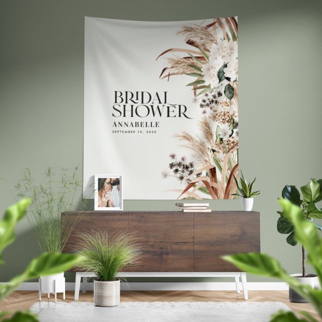 Tenture Herbe de pampa de douche de mariée moderne élégant (Créateur téléchargé)