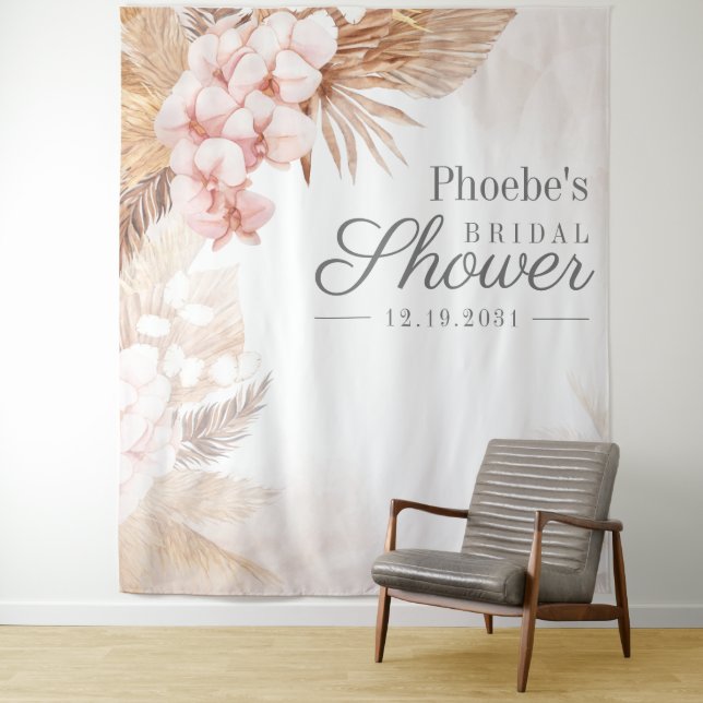 Tenture Herbe de pampa pour douche de mariée Fleurs rustiq (En situation)
