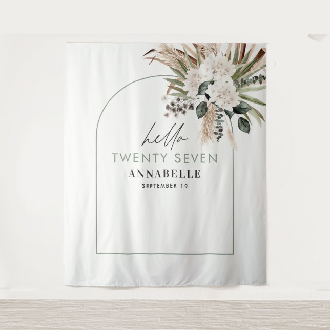 Tenture Herbe de pampas d'anniversaire eucalyptus vert sau (Devant)