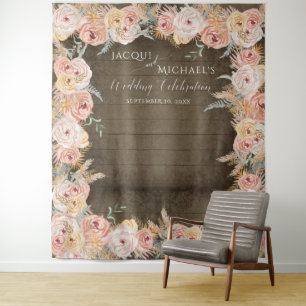 Tenture Herbe des Pampas Bohème Floral Rose Rustique Bois