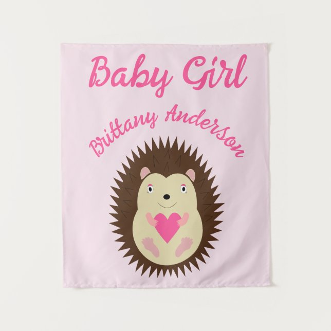 Tenture Hérisson Bébé Fille Rose Personnalisé (Devant)