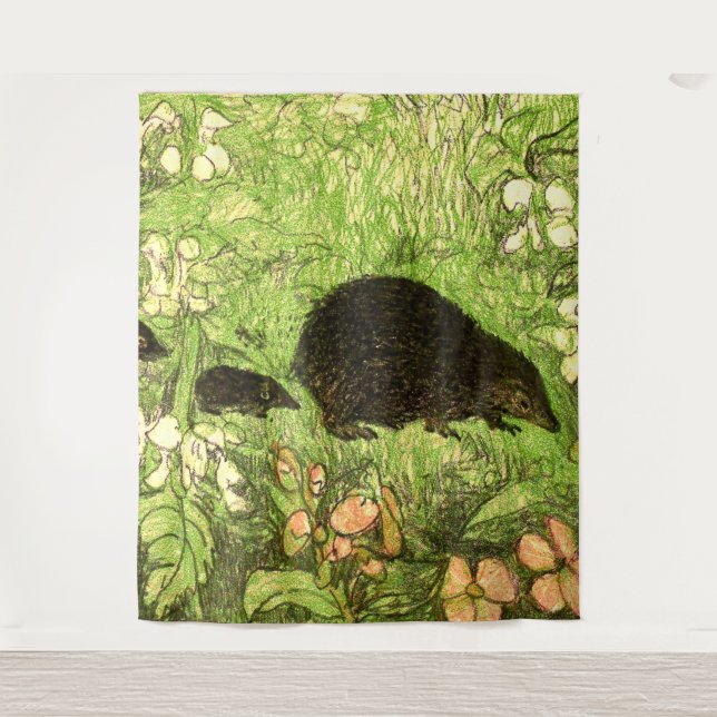 Tenture Hérisson et bébé de style Art nouveau néerlandais (Devant)