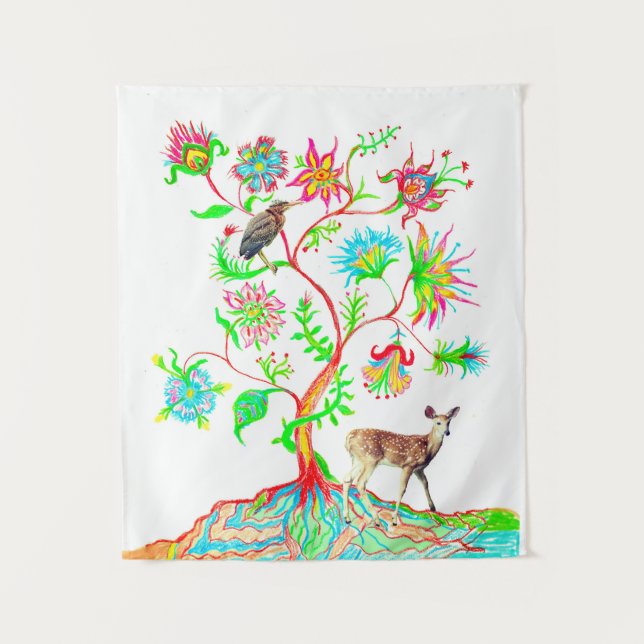 Tenture Héron vert et cerf (Devant)
