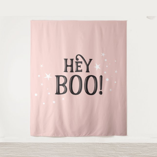 Tenture Hey Boo! Halloween pink Backdrop party banner  (Devant)
