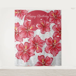 Tenture Hibiscus & dentelle RED