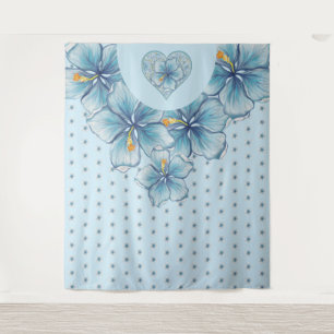 Tenture Hibiscus & dentelle TURQUOISE