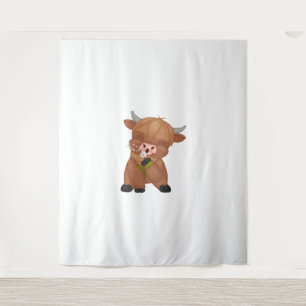 Tenture Highland Cow Christmas Joyeux et lumineux, écossai