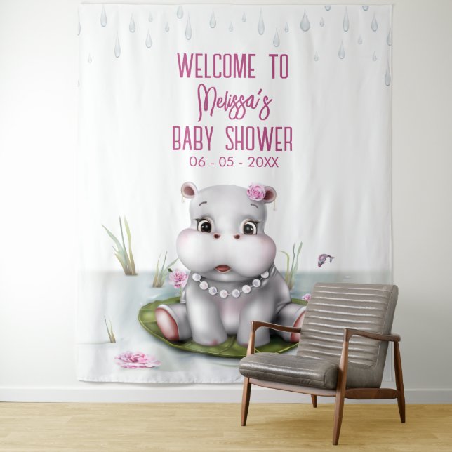 Tenture Hippo River Adventure Girl Baby shower fond (En situation)
