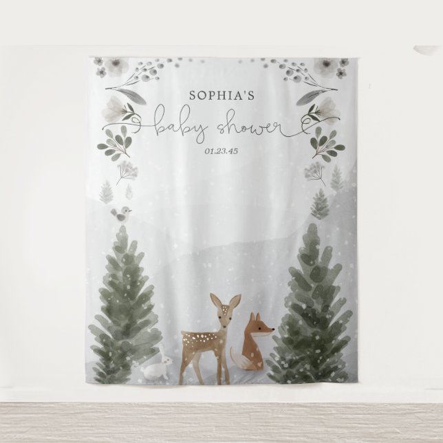 Tenture Hiver Boho Woodland Baby shower Contexte (Devant)