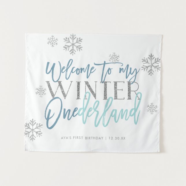 Tenture Hiver ONEderland Parties scintillant argent Affich (Devant (Horizontal))
