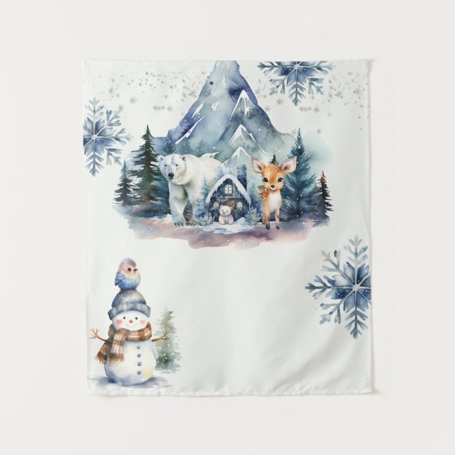 Tenture Hiver Onederland Whimsical Woodland 1er anniversai (Devant)