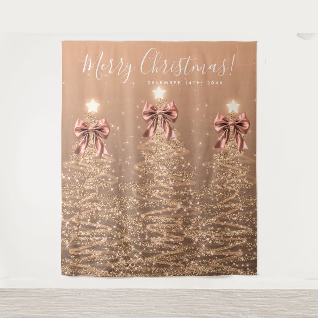 Tenture Holiday Backdrop Rose Gold Christmas Trees Bows (Devant)