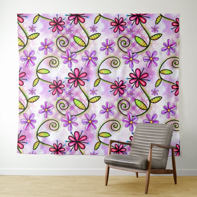 Tenture Holographique Arc-en-ciel - Collage floral (En situation (horizontale))