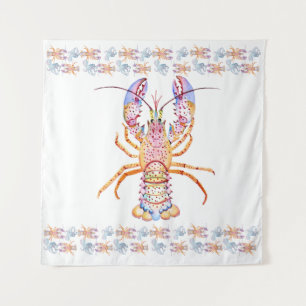 Tenture Homard rose et bleu