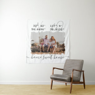 Tenture "Home Sweet Home" Latitude Longitude Photo de fami