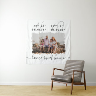 Tenture "Home Sweet Home" Latitude Longitude Photo de fami