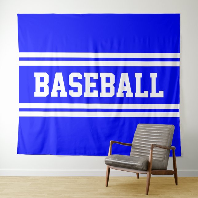 Tenture HOMERUN Bleu Blanc Rayures de Course de Baseball (En situation (horizontale))