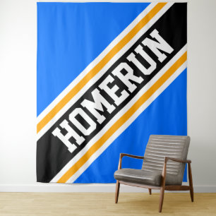Tenture HOMERUN Bleu Clair Jaune Orange Noir Rayures
