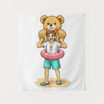 Homme de dessin animé mignon avec un ours en peluc