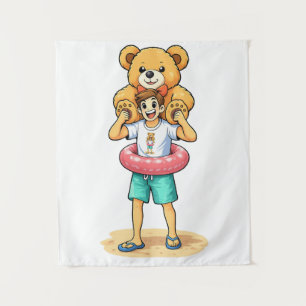 Tenture Homme de dessin animé mignon avec un ours en peluc