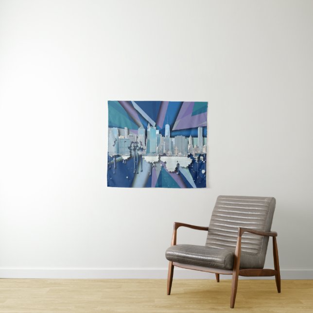 Tenture Horizon | 3D bleu de New York City (En situation (horizontale))