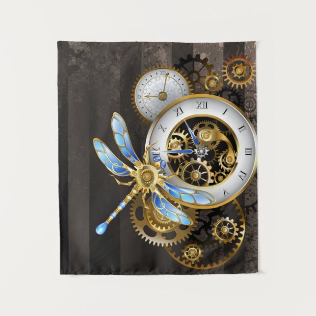 Tenture Horloge à vapeur avec libellule mécanique (Devant)