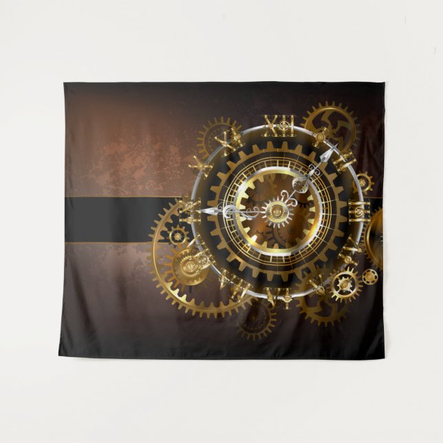 Tenture Horloge Steampunk avec des engrenages anciens (Devant (Horizontal))