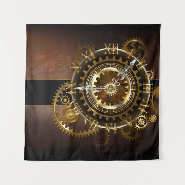 Tenture Horloge Steampunk avec des engrenages anciens (Devant)