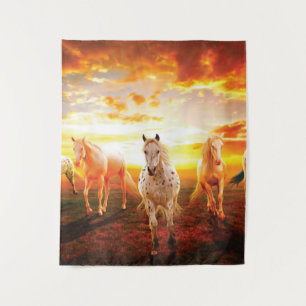 Tenture Horses at sunset throw pillow