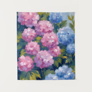 Tenture Hortensias d'été Fleurs côtières roses et bleues