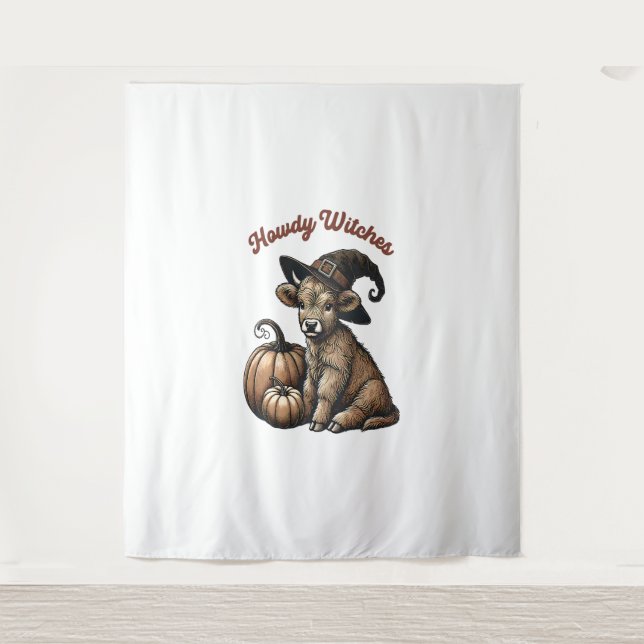 Tenture Howdy Witches Halloween Highland Cow (Devant)