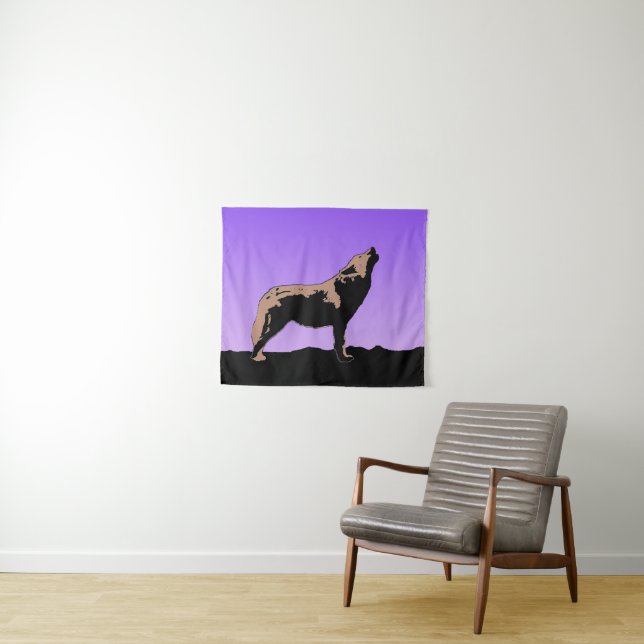 Tenture Howling Wolf at Sunset - Art faunique original (En situation (horizontale))