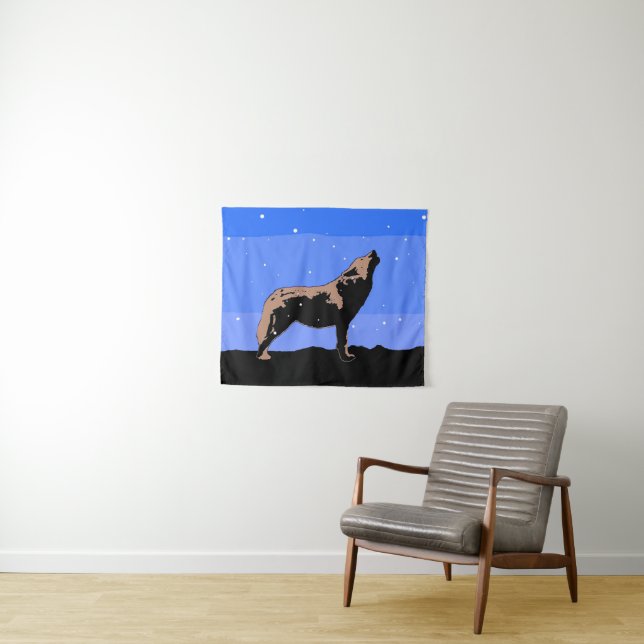Tenture Howling Wolf en hiver - Art faunique original (En situation (horizontale))