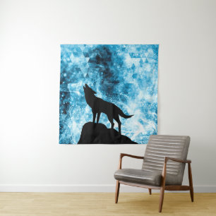 Tenture Howling Wolf Hiver neige bleue fumée Abstraite