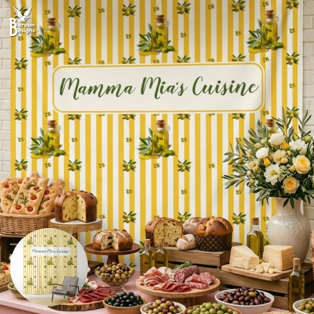 Tenture Huile d'olive sans couture avec rayure jaune perso (Personalized Italian yellow stripes olive oil backdrop. Ideal for market stalls, indoor exhibitions)
