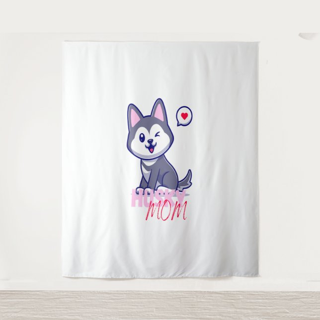Tenture Husky Chig Maman Cute Kawaii Chiot (Devant)