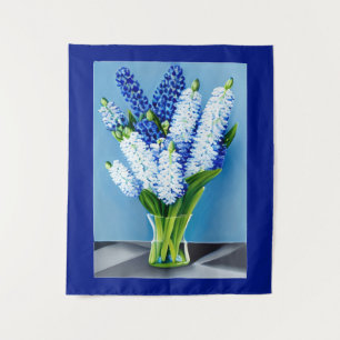 Tenture Hyacinthes blancs dans un vase en verre sur bleu