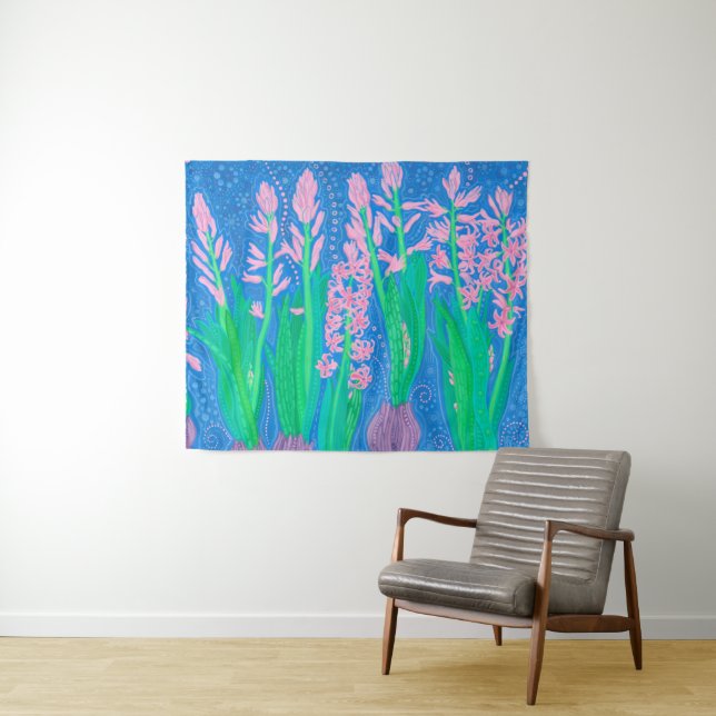 Tenture Hyacinthes roses Fleurs de printemps peinture d'ar (En situation (horizontale))