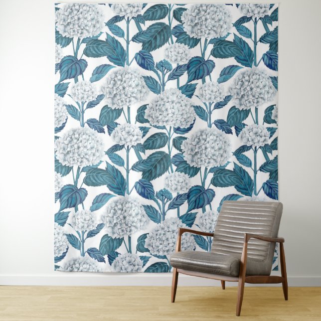 Tenture Hydrangea blanc aquarelle (En situation)