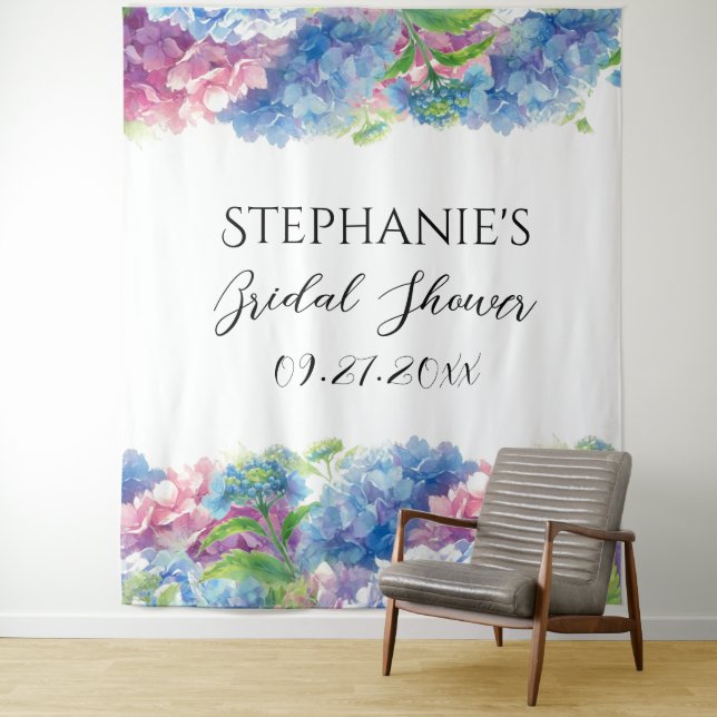 Tenture Hydrangeas Blue Floral Fête des mariées Photo Boot (En situation)