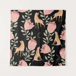 Tenture Hyena & Protea : Arrière - plan noir sans couture