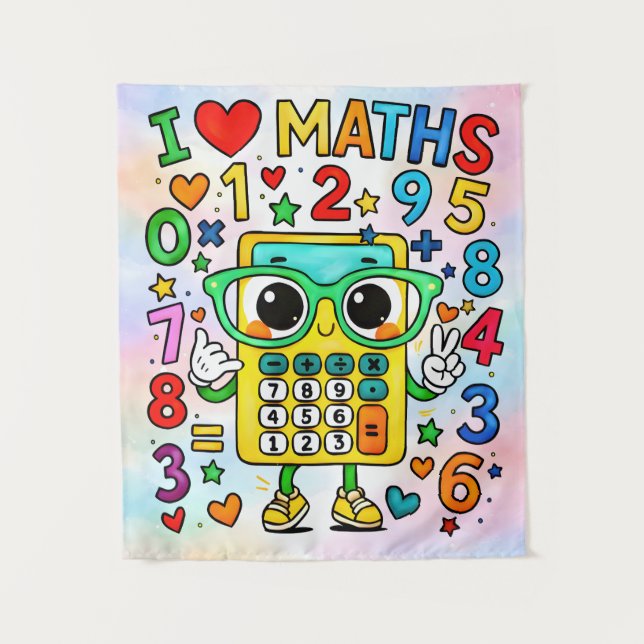 Tenture I Love Maths Cute Calculator Poster for Kids (Devant)