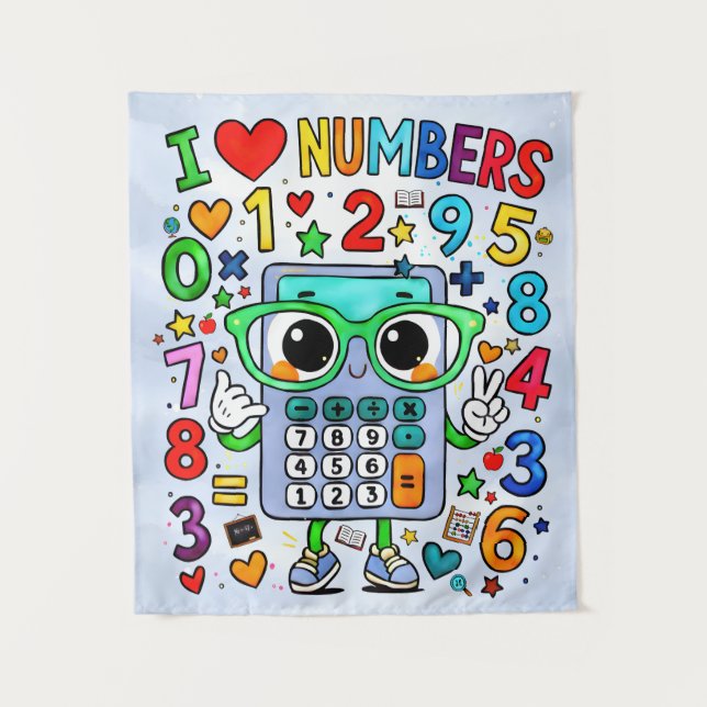 Tenture I Love Numbers Cute Calculator Poster for Kids (Devant)