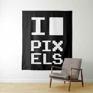 Tenture I Love Pixels, design geek, art des pixels