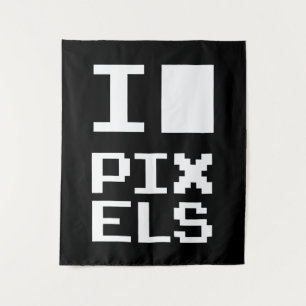 Tenture I Love Pixels, design geek, art des pixels