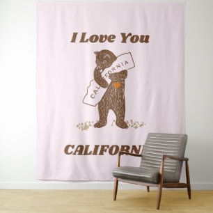 Tenture I Love You California Bear Hugging Map