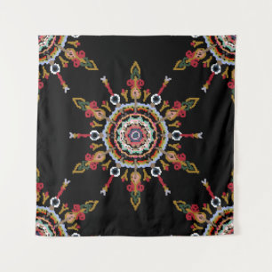 Tenture Ikat Damask Rouge Vert Vintage